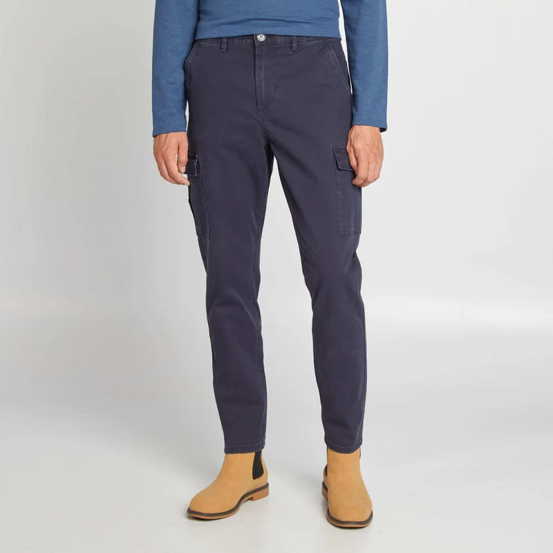 Kiabi Multi-Pocket Slim-Fit Trousers Blue