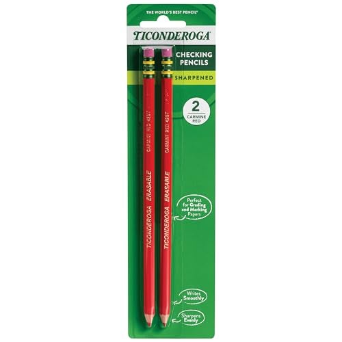 TICONDEROGA Erasable Checking Pencils, Pre-Sharpened with Eraser, Red, Pack of 2 (13901) - Image 1