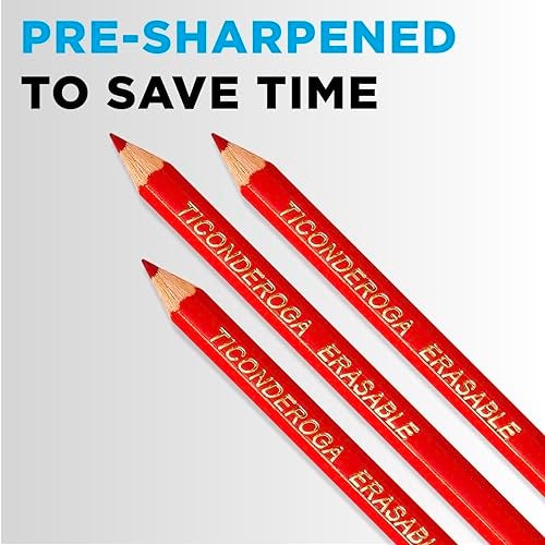 TICONDEROGA Erasable Checking Pencils, Pre-Sharpened with Eraser, Red, Pack of 2 (13901) - Image 5