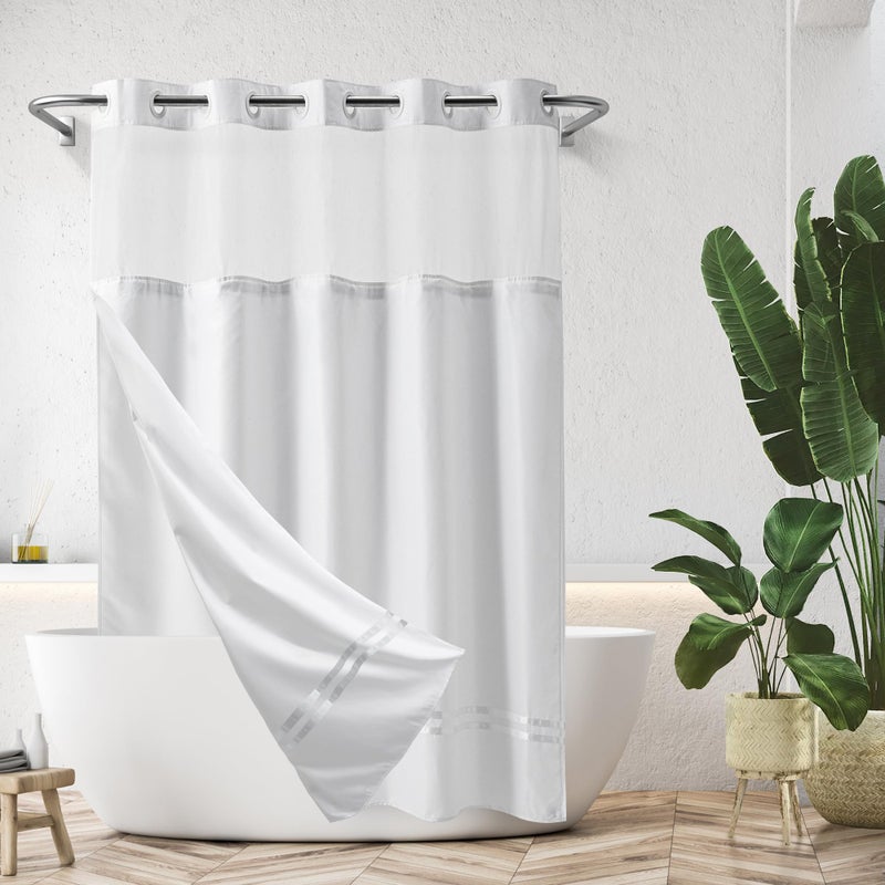 River Dream Shower Curtain with Snap in LinerNo Hooks Needed Shower Curtain for BathroomHotel GradeMachine Washable71 Wx74 Hwith White Stripe and Magnets