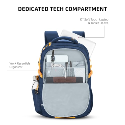 Safari Megapack 43L Expandable Laptop Backpack Bag for Men and Women, School Bag for Boys & Girls, Casual Hiking Travel Bag with 3 Compartments, Compression Straps & Bottle holder, Color Blue - Image 4