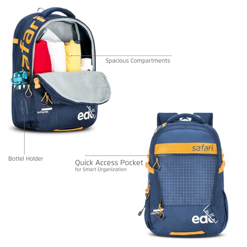 Safari Megapack 43L Expandable Laptop Backpack Bag for Men and Women, School Bag for Boys & Girls, Casual Hiking Travel Bag with 3 Compartments, Compression Straps & Bottle holder, Color Blue - Image 3