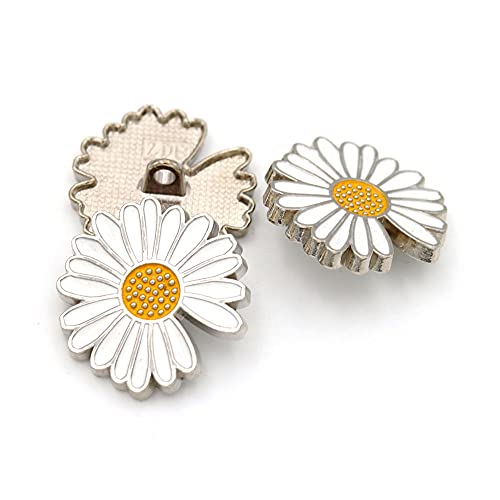 vingol 5Pcs Metal Button Daisy Shape Single Hole for Garments Crafts Sewing DIY Embellishments(Silver,25mm) - Image 1