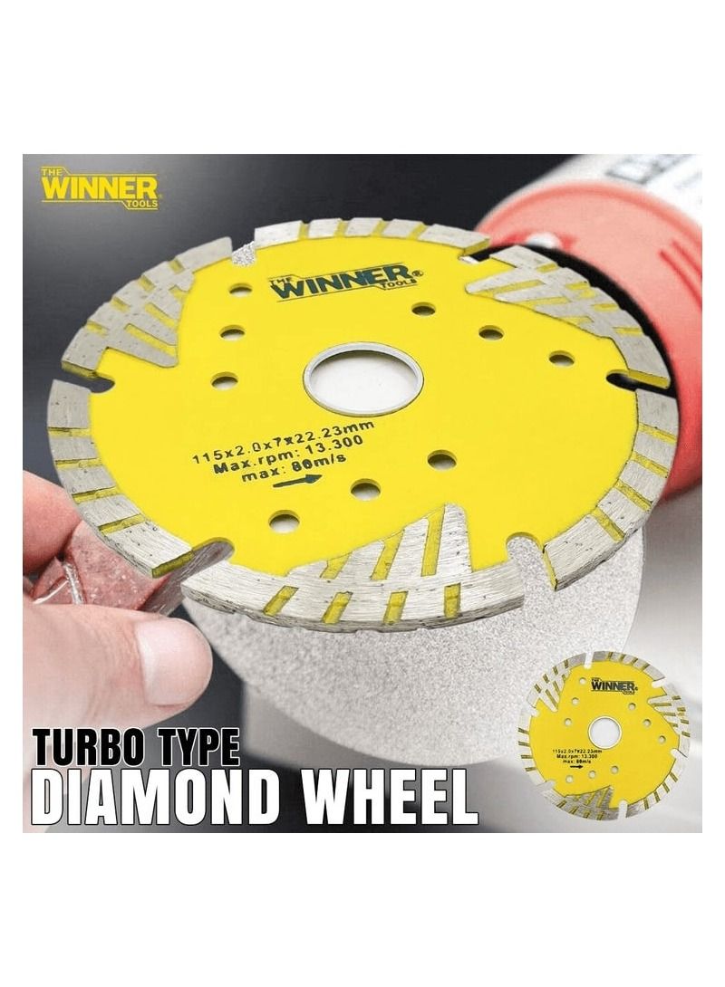 Winner WINNER TOOLS WATCW04 115Diamond Wheel Turbo Type Cutting Blade Long Life 115x2.0x7x22.23mm Max.rpm 13.300, Max:80M S  - Image 1
