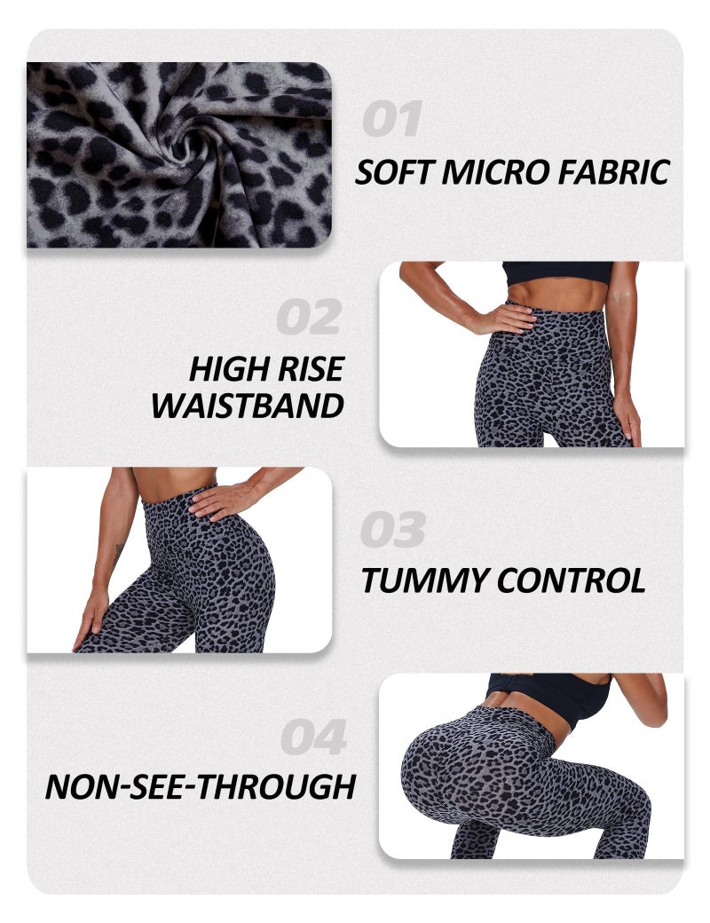 ZOOSIXX High Waisted Leggings for Women - Tummy Control Soft Opaque Printed Pants with Camo, Leopard for Workout Skating - Image 3