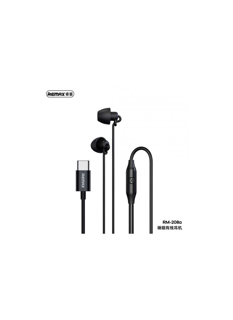 REMAX - Remax Wired Headphones-Type-C Sleep Wired Headphones Rm-208A- Black - Image 1