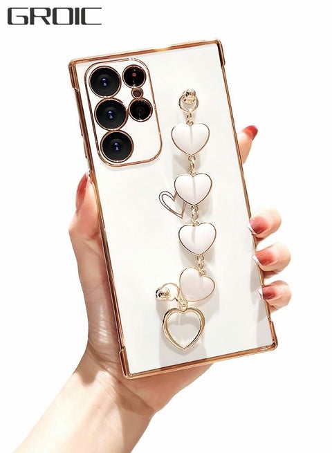 Phone Case For Samsung Galaxy S23 Ultra 6.8 Inch, Love Wrist Bracelet Cute Girl Phone Cover Soft Cushioning Silicone Shockproof Band Phone Shell For Galaxy S23 Ultra 6.8 Inch White