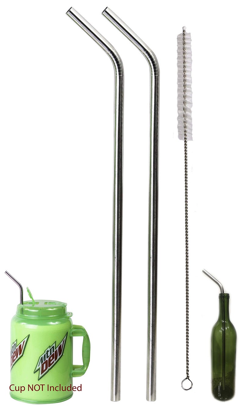 2 JUMBO 14 Stainless Steel Straws 100 oz HUGE SUPER LONG Drinking Wide Compatible With Whirley Insulated Travel Mug FOAM Truck Stop Cups