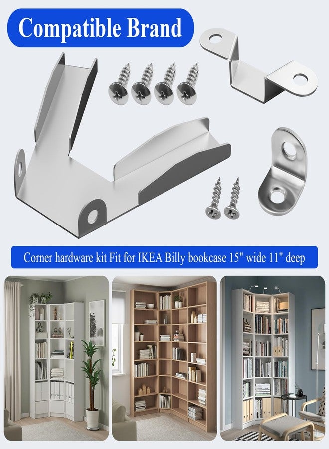 WFCYX 4 Sets Corner Hardware, Corner Fittings Kit, Galvanized, Compatible with IKEA Billy Bookcase 15" Wide 11" Deep, for Use on Bookcase Corners, Keeping The Bookcases in Place - Image 3