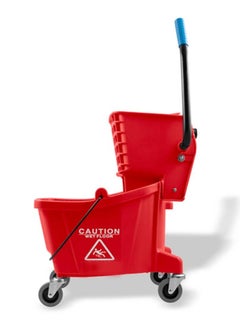 Generic Mop Bucket & Side-Press Wringer | 360-Degree Rotating Swivel Wheels | Large Water Chamber | Suitable For Restaurants, Offices, Halls, Communal Spaces, Hotels, & Homes | 32 Liters | Red 