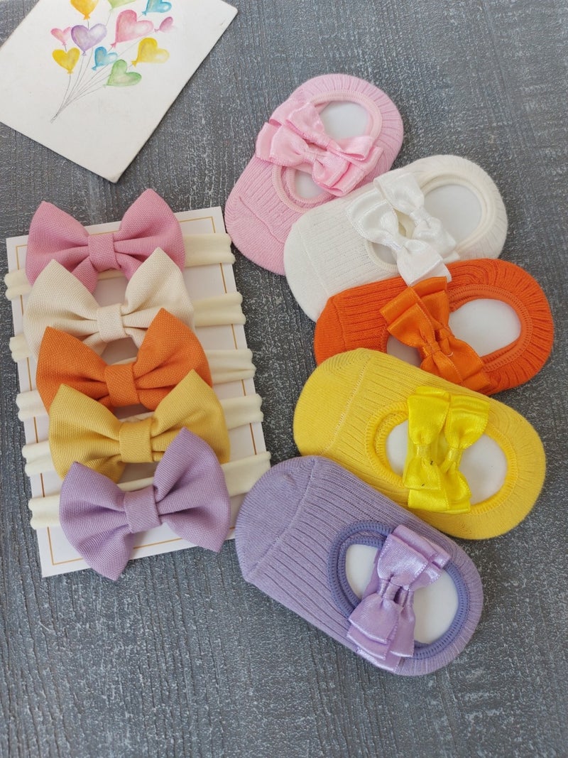 Pempem Bandana Baby Girl Ballerina Socks Bow Hair Band Set 