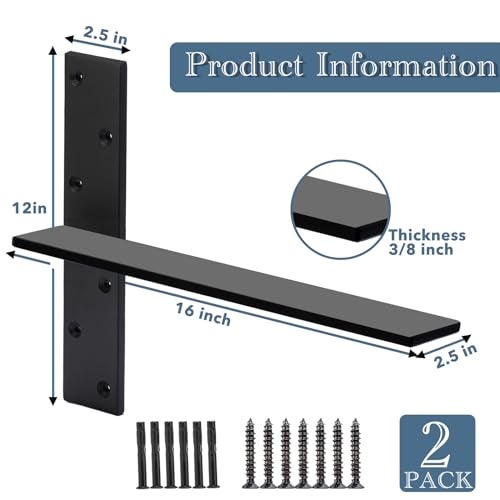 WINKER Free Hanging Countertop Support Bracket 16" Lx2.5 W 2 Pack Hidden Floating Wall Bracket 3/8" Thick Heavy Duty Shelf Bracket for Floating Bars,Bench Seats,Vanities - Image 2