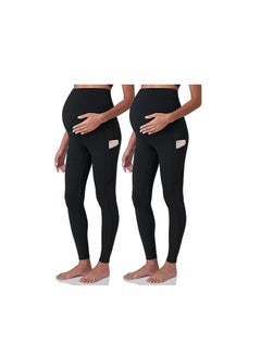 Women's Maternity Workout Leggings Over The Belly Pregnancy Yoga Pants with Pockets Soft Activewear Work Pants