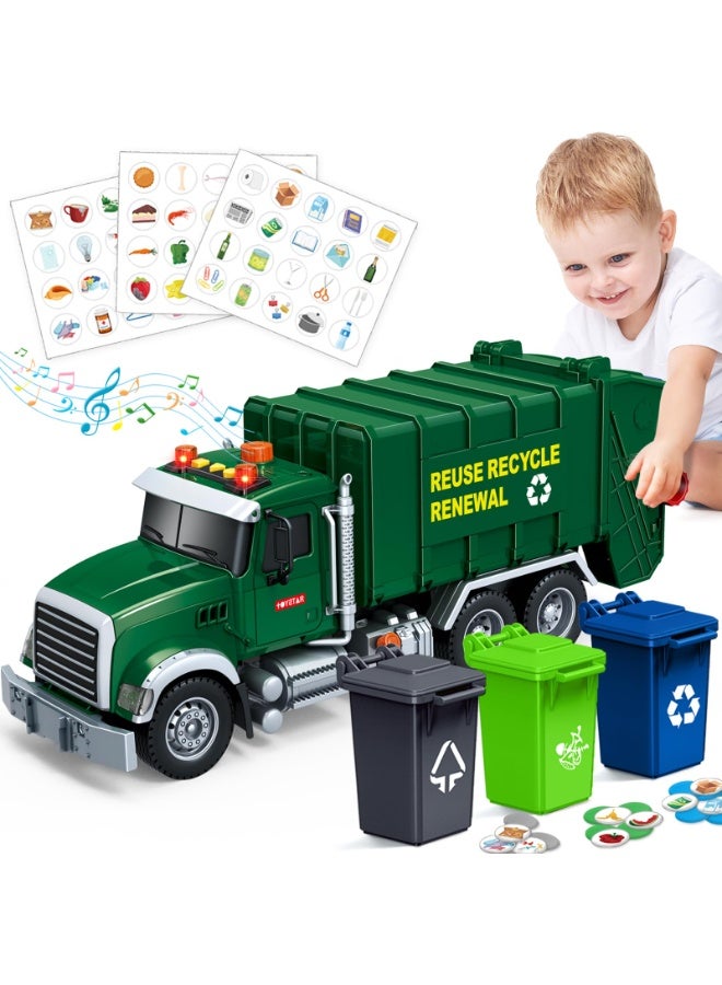 HALAMODO Garbage Collection Truck Toy With 3 Bins and Trash Cards, Large Size Garbage Truck Toy With Lights And Music Simulation Engineering Vehicle, Friction Power Toy Car , Cultivate Hand-Eye Coordination and Intelligence Development, Boys Toy Car Baby Toy Car Children Gift Party Favor - Image 1
