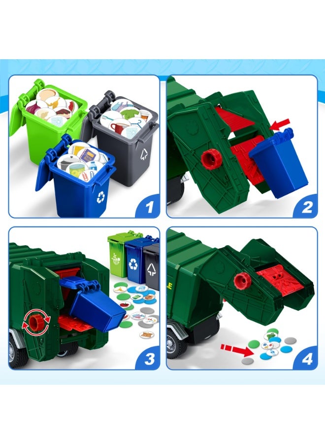 HALAMODO Garbage Collection Truck Toy With 3 Bins and Trash Cards, Large Size Garbage Truck Toy With Lights And Music Simulation Engineering Vehicle, Friction Power Toy Car , Cultivate Hand-Eye Coordination and Intelligence Development, Boys Toy Car Baby Toy Car Children Gift Party Favor - Image 3