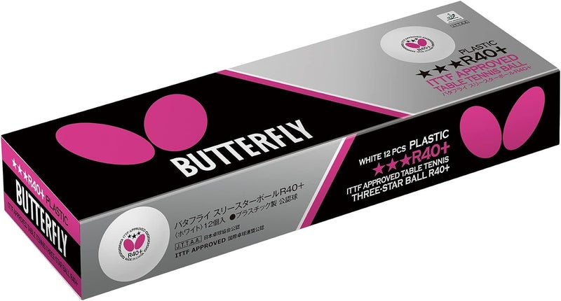 Butterfly R40+ Table Tennis Balls - 40mm White Ping Pong Ball ITTF Certified Professional Ball- Poly 3 Pack or 12 - Image 1