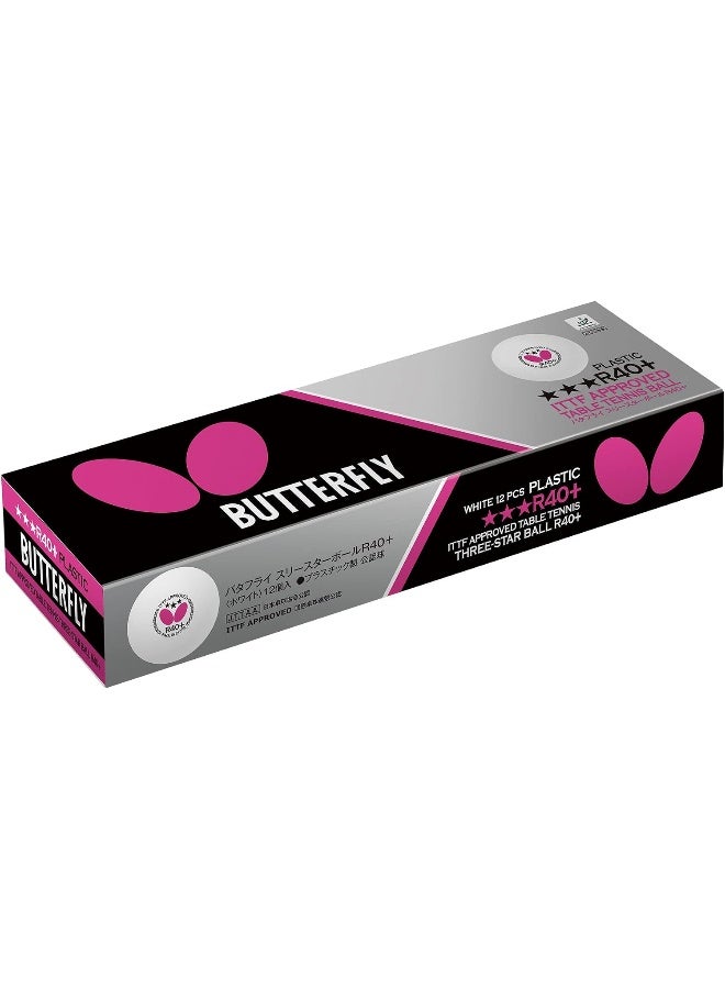 Butterfly R40+ Table Tennis Balls - 40mm White Ping Pong Ball ITTF Certified Professional Ball- Poly 3 Pack or 12 - Image 1