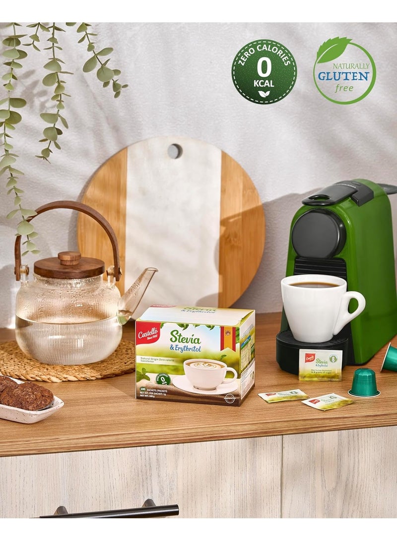 كاستيللو منذ 1907 ستيفيا وإريثريتول، مُحلي طبيعي خالٍ من السعرات الحرارية والأسبارتام، ١٠٠ كيس، ١٠٠ غرام - Image 2