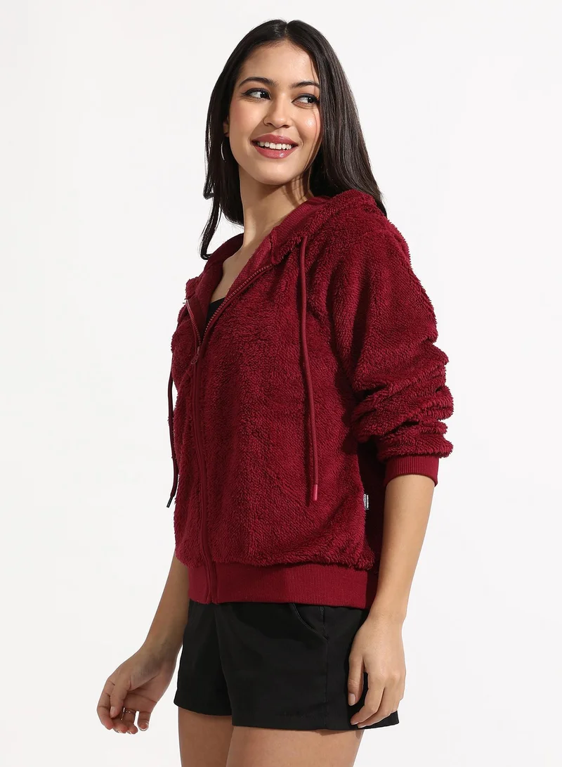 Pinacolada  Women's Carmine Red Zip-Front Fleece Hoodie for Women | Best Price UAE