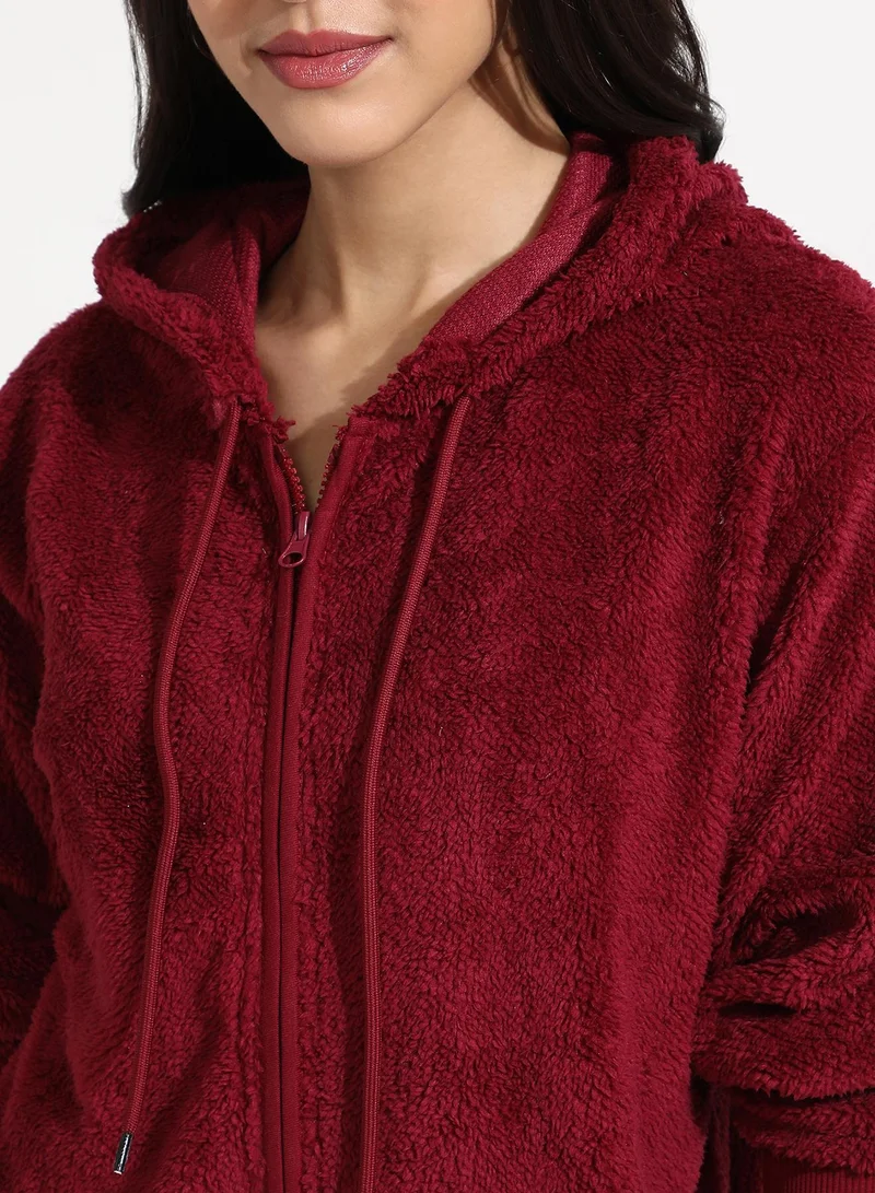 Pinacolada  Women's Carmine Red Zip-Front Fleece Hoodie for Women | Best Price UAE