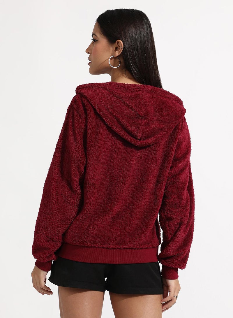 PINACOLADA Women's Carmine Red Zip-Front Fleece Hoodie - Image 5