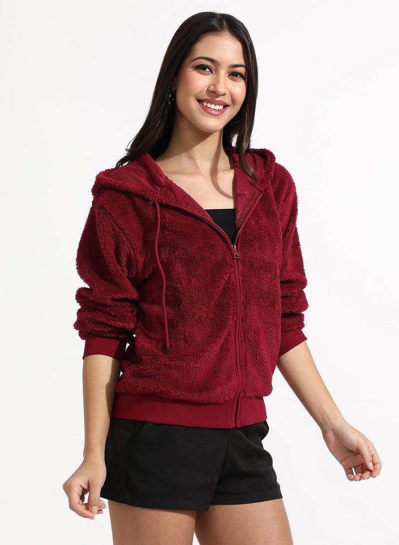 PINACOLADA Women's Carmine Red Zip-Front Fleece Hoodie - Image 1