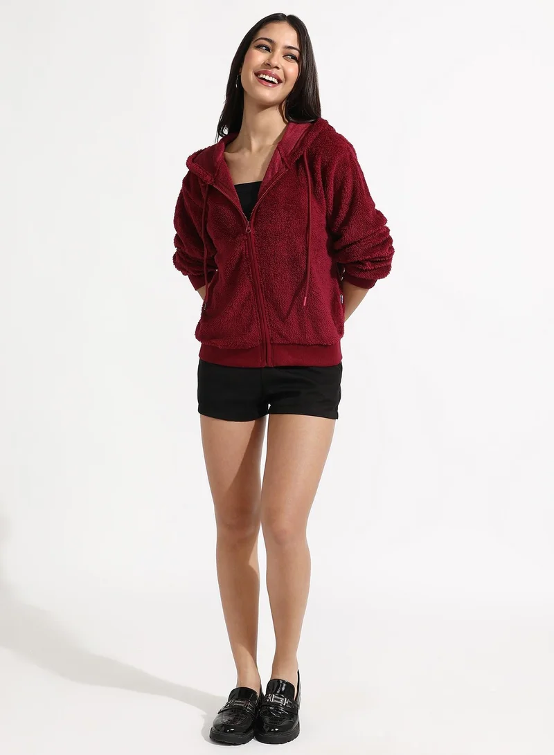 Pinacolada  Women's Carmine Red Zip-Front Fleece Hoodie for Women | Best Price UAE