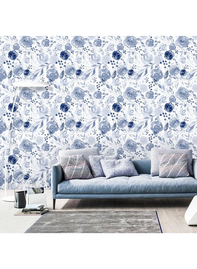 Bluejw Blue Watercolor Flower Background Removable Wallpaper Peel And Stick Mural Transformation Self-adhesive Wallpaper Background Wall Wallpaper - Image 4