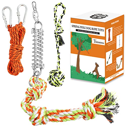 TT TRSMIMA Spring Pole Rope Toys Rope Pull Tug of War with a Big Spring Pole Kit 2 Strong 16ft Toys Muscle Builder Interactive Toy for Pitbull Medium to Large Dog - Image 1