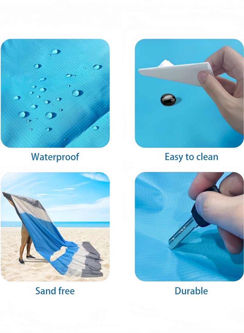 HALAMODO Beach Blanket with Stake and Pouch Waterproof Sandproof Beach Mat Quick Drying Outdoor Picnic Mat Large Leisure Beach Mat for Travel & Camping & Park 82x78 inches - Image 3