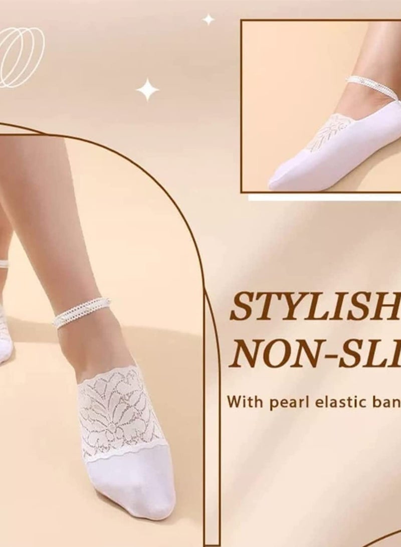 SOLARAE Pearl Lace Ankle Socks for Women, Ultra-Thin Transparent Mesh Summer Stockings, 4 Pairs of Stylish Short Socks for a Chic Look. - Image 4