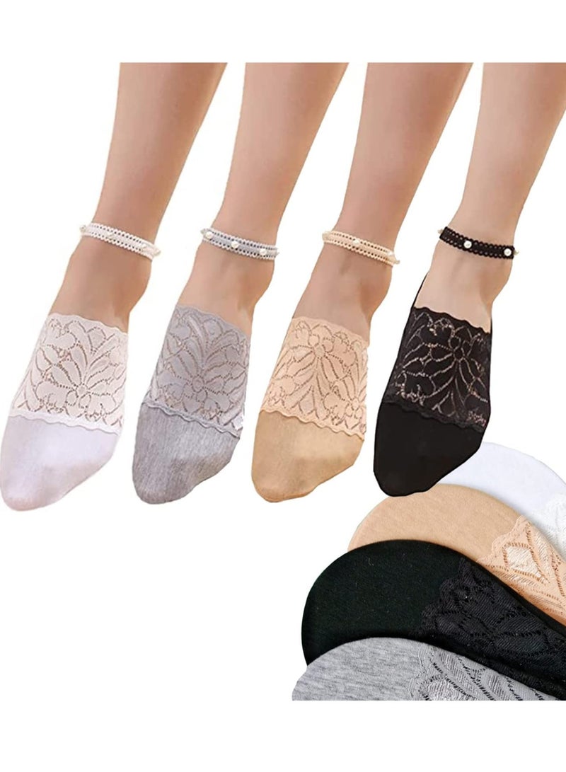 SOLARAE Pearl Lace Ankle Socks for Women, Ultra-Thin Transparent Mesh Summer Stockings, 4 Pairs of Stylish Short Socks for a Chic Look. - Image 1