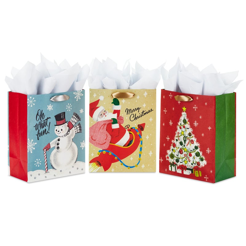 Hallmark Vintage Christmas Gift Bag Bundle with Tissue Paper