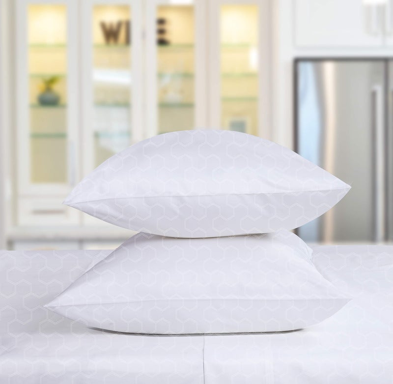 Threadmill Threadmill 500 Thread Count Full Size 4 Pc Luxury Cotton Sheet Set  Jacquard Floria Hotel White  Silky Smooth Sheets with 16"" Elasticized Deep Pocket  2 Pillowcases & Free Tote Bag  - Image 3
