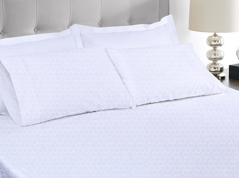 Threadmill Threadmill 500 Thread Count Full Size 4 Pc Luxury Cotton Sheet Set  Jacquard Floria Hotel White  Silky Smooth Sheets with 16"" Elasticized Deep Pocket  2 Pillowcases & Free Tote Bag  - Image 2