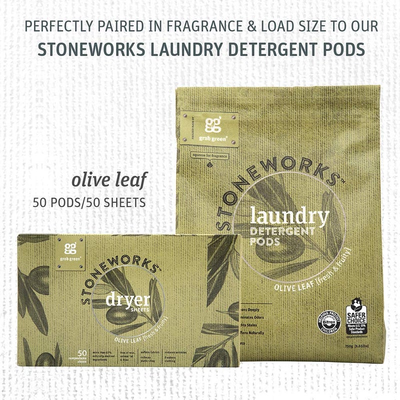 Grab Green Stoneworks Cruelty-Free Dryer Sheets | Softens Fabrics, Freshens Clothing & Reduces Static-Cling and Wrinkles | Plant Based | Olive Leaf Scent (160 Sheets) - Image 4