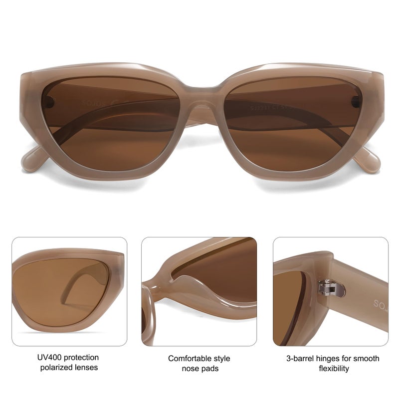 SOJOS Trendy Cute Cat Eye Polarized Sunglasses for Women Fashion Cateye Womens Sunnies SJ2237, Brown Frame Brown Lens - Image 4