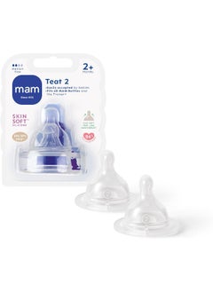 MAM MAM Teats Size 2, Suitable for 2+ Months, MAM Medium Flow Teats with SkinSoft Silicone, Fits All MAM Baby Bottles, Baby Feeding Essentials, Pack of 2  - Image 1