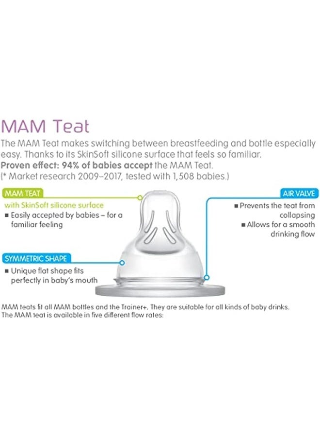 MAM MAM Teats Size 2, Suitable for 2+ Months, MAM Medium Flow Teats with SkinSoft Silicone, Fits All MAM Baby Bottles, Baby Feeding Essentials, Pack of 2 - Image 2