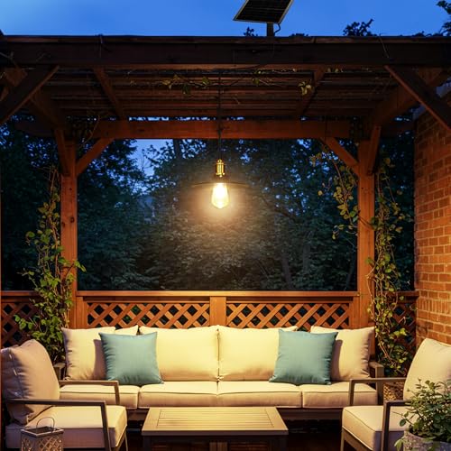 FabStyl Solar Pendant Light Indoor Outdoor 1000LM Solar Shed Light IP65 Waterproof Metal Powered Hanging Chandelier Gazebo Lights with Remote for Barn Gazebo Yard Garage Patio - Image 3