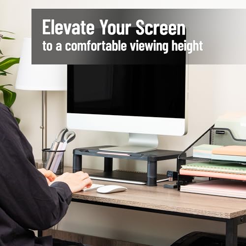 Mind Reader Monitor Stand, Height Adjustable, Laptop, Computer, Riser, Office, Set of 2, Black - Image 2