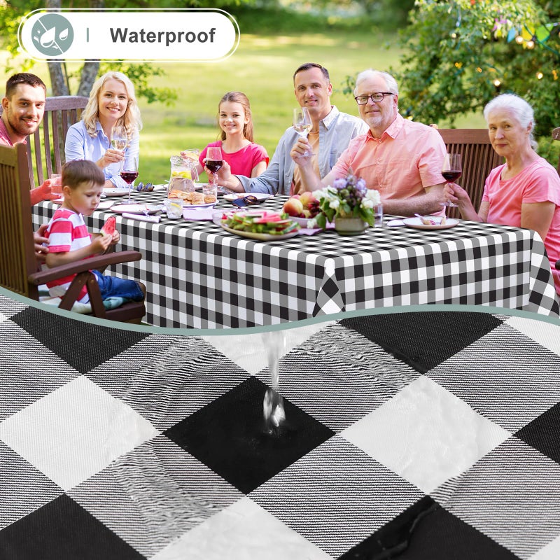 misaya Rectangle Waterproof Vinyl Table Cloth, Buffalo Flannel Backed Tablecloth, Wipeable Plastic Table Cover for Easter, Dinner, Kitchen, Outdoor (60" x 84", Black and White) - Image 2