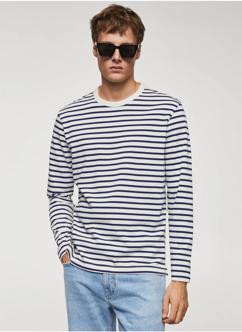 Mango Man Striped Crew Neck T-Shirt