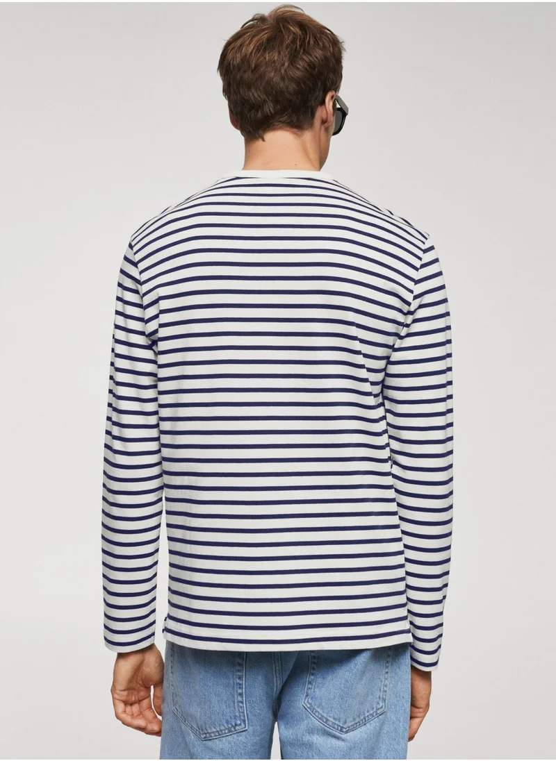 Mango Man Striped Crew Neck T-Shirt