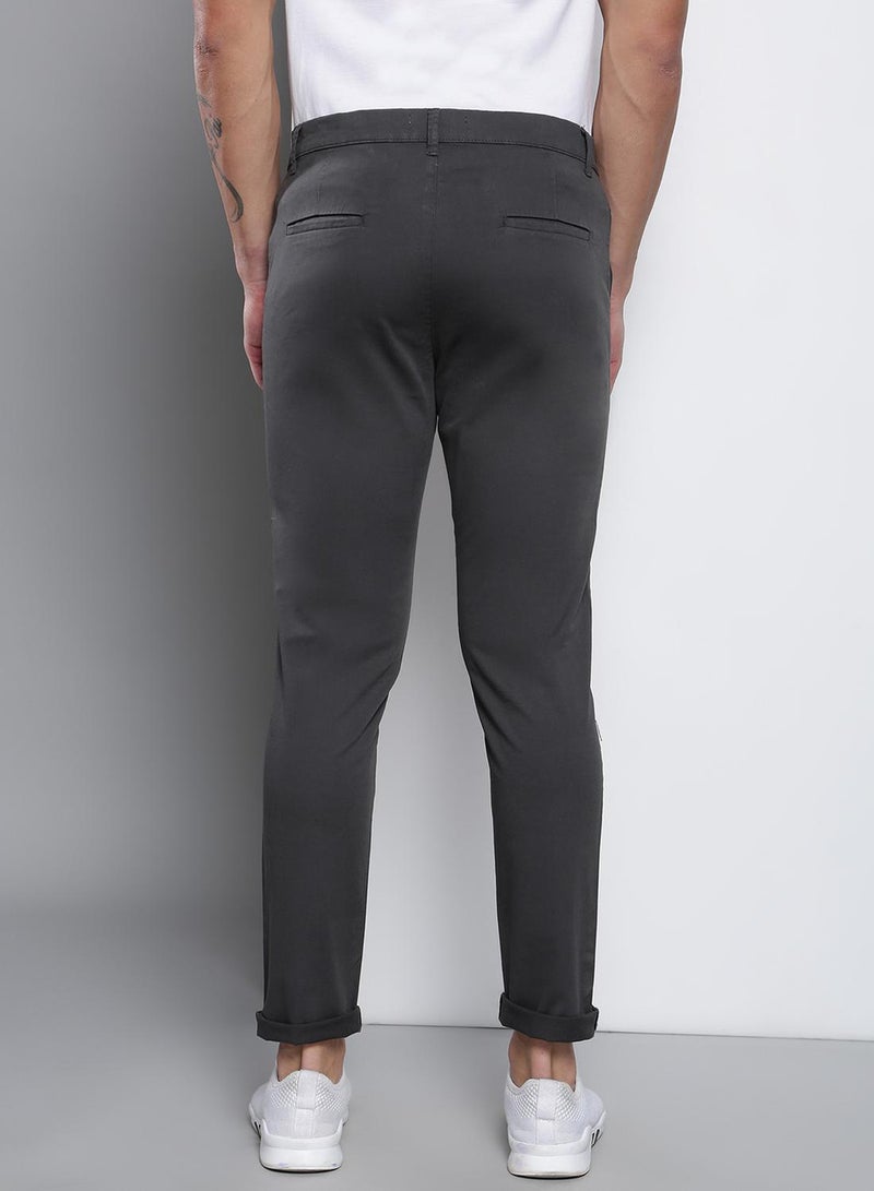 Dennis Lingo Men's Tapered Fit Charcoal Grey Cotton Chinos - Mid-Rise, Full Length, Button & Zip Closure  - Image 3