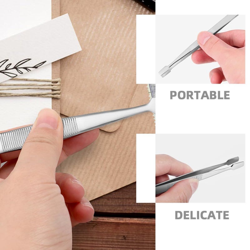 4pcs Stainless Steel Precision Flat Tip Tweezers Serrated Edges Stamp Collecting Jewelry Making Tools - Image 4