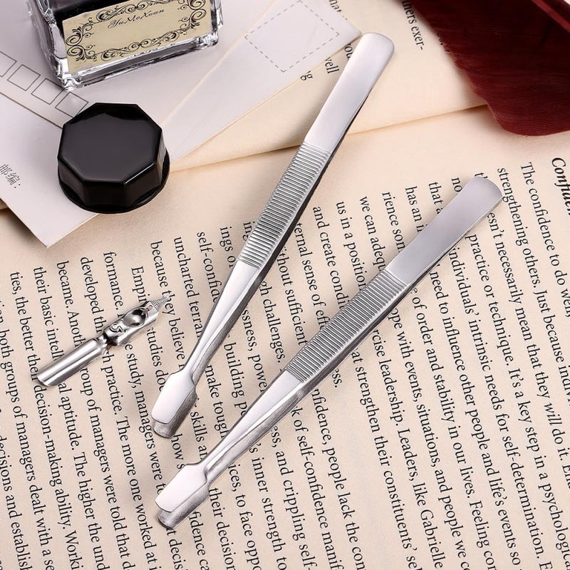 4pcs Stainless Steel Precision Flat Tip Tweezers Serrated Edges Stamp Collecting Jewelry Making Tools - Image 5