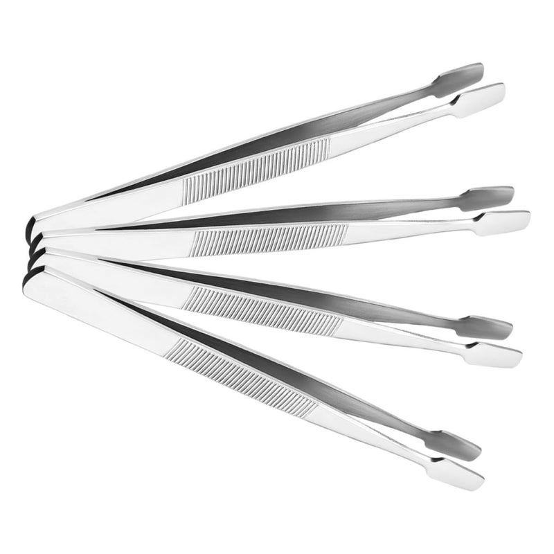 4pcs Stainless Steel Precision Flat Tip Tweezers Serrated Edges Stamp Collecting Jewelry Making Tools - Image 2