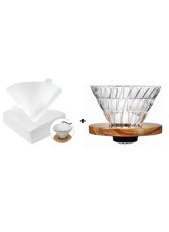 رانك  قمع تقطير V60 01 مع فلاتر قهوة v60 عدد 100 فلتر مقاس 01 حجم كبير ابيض  - Image 1