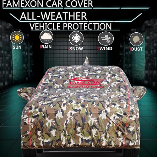 FAMEXON Waterproof Car Body Cover Compatible For Maruti Brezza New Triple Layer Fabric With Mirror Pockets Inner Foam And Pipein Design Protects From Animals,Heat,Rain&Uv Rays(Jungle Print)Multicolor - Image 4